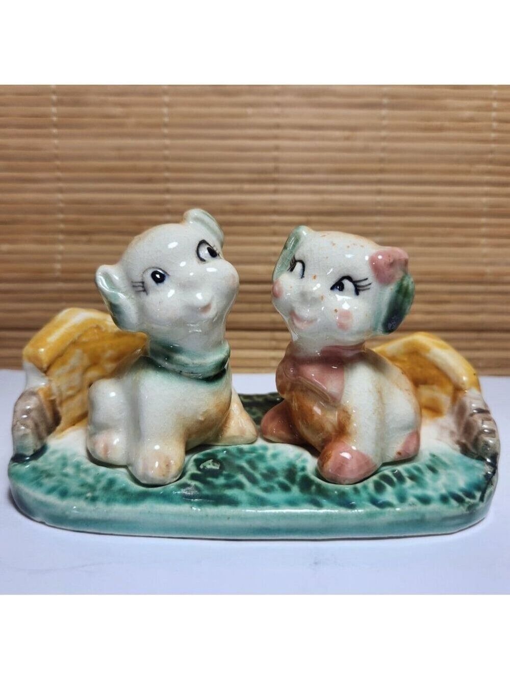 Vintage Fido Flossie Salt Pepper Shakers Doghouse Japan Mid Century Kitsch Set